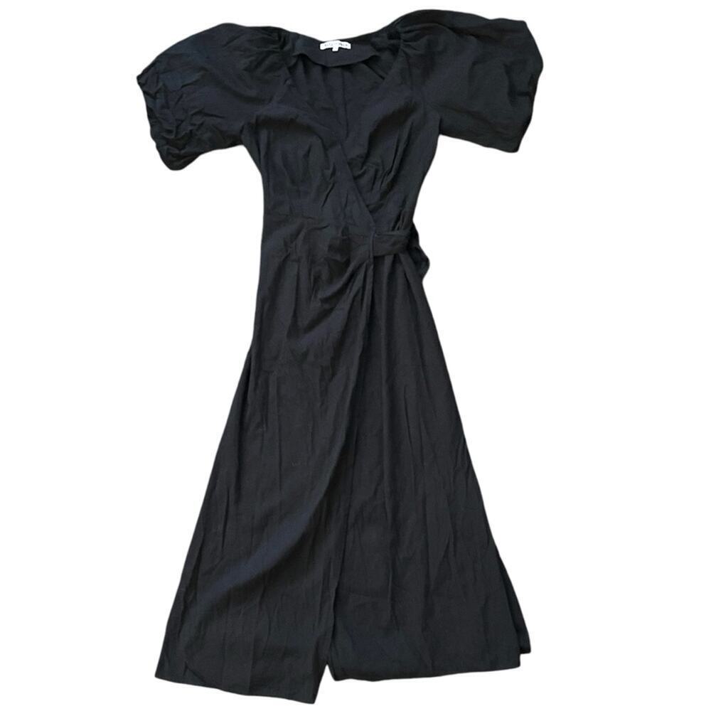 Reformation Black Midi Dress with Puff Sleeves